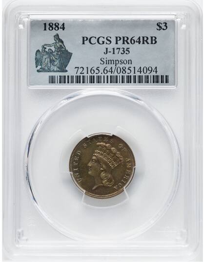 El ejemplar fue calificado como PR64RB debido a su buen estado de conservación y color del metal