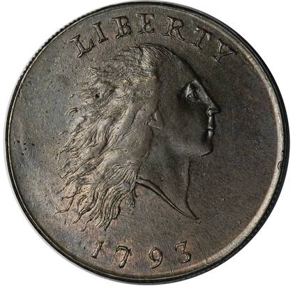El ejemplar pertenece a la primera serie de un centavo de dólar, "Flowing Hair Chain Cents", acuñado en 1793