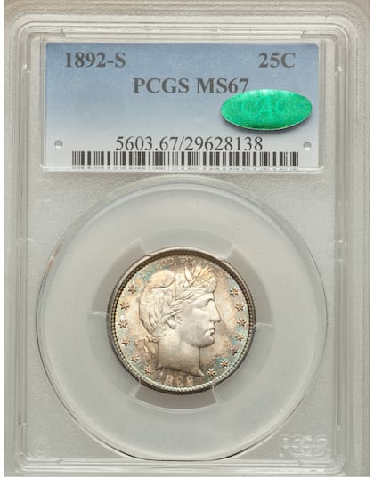 El ejemplar recibió la calificación MS67 por PCGS debido a su excelente estado de conservación