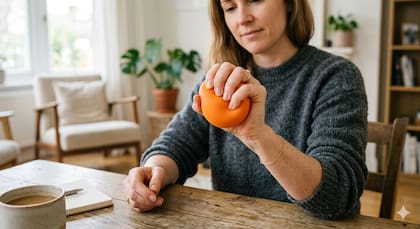 El ejercicio puede hacerse con una pelota antiestrés (Foto: IA)