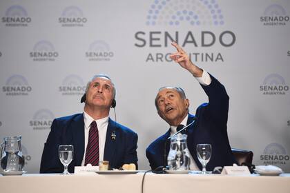 El embajador de Estados Unidos, Marc Stanley y Adolfo Rodríguez Saá durante una reunión de la Comisión de Relaciones Exteriores del Senado
