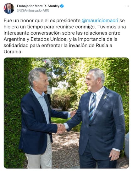 El embajador Marc R. Stanley compartió su visita a la casa de Mauricio Macri