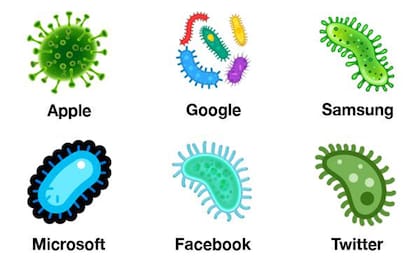 El emoji del microbio elegido por Apple se asemeja más a un virus, mientras que el resto de las compañías utilizan una ilustración más fiel a la denominación