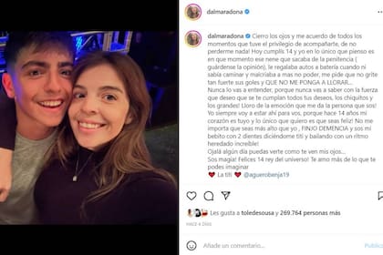 El emotivo mensaje de Dalma Maradona para su sobrino Benjamín Agüero, en el día de su cumpleaños número 14