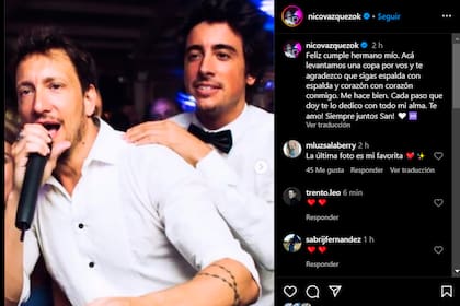 El emotivo mensaje de Nico Vázquez en el día en que su hermano Santi cumpliría años