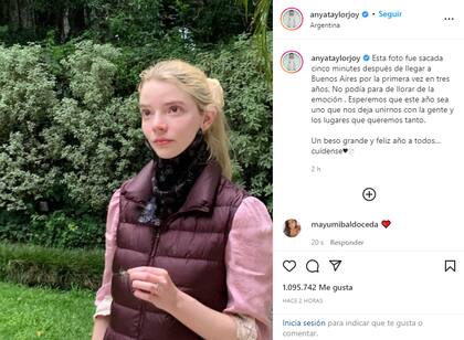 El emotivo posteo de Anya Taylor-Joy en Argentina