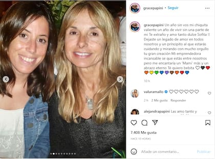 El emotivo posteo de la madre de Sofía Sarkany en el aniversario de su muerte (Foto: Instagram @gracepapini)