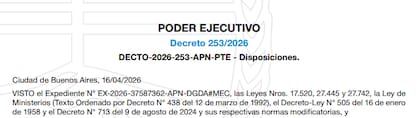 El encabezado del decreto publicado en el Boletín Oficial