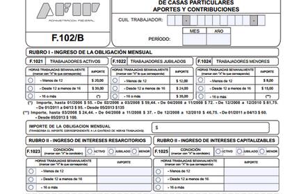 El encabezado del formulario para pagar al personal doméstico