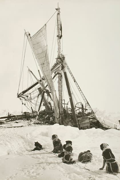El 'Endurance' aplastado por el hielo y hundido durante la Expedición Imperial Transantártica, 1914-17, dirigida por Ernest Shackleton. (Foto de Frank Hurley/Scott Polar Research Institute, Universidad de Cambridge/Getty Images)