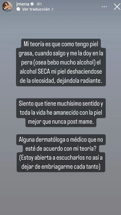 El enigma que compartió Jimena Barón: ¿El alcohol mejora la piel?