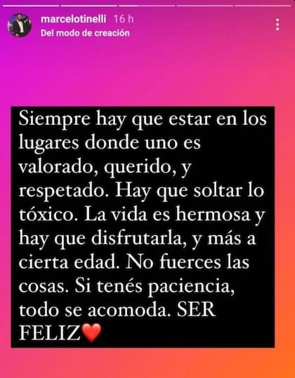 El enigmático mensaje de Marcelo Tinelli en su red social Instagram
Foto: captura de pantalla