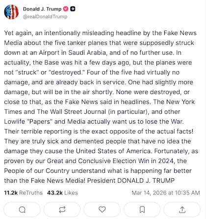 El enojo de Trump por la cobertura mediática de la guerra con Irán