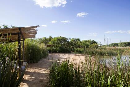 El entorno de Isla Verde Lodge incluye zona de playa y rincones con reposeras y hamacas.