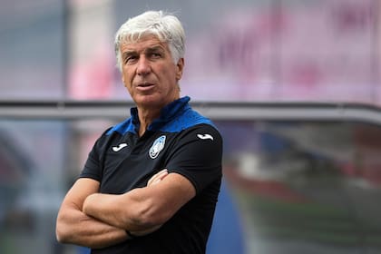 El entrenador italiano del Atalanta, Gian Piero Gasperini, en el estadio Luz de Lisboa en la víspera del partido entre Atalanta y Paris Saint-Germain.