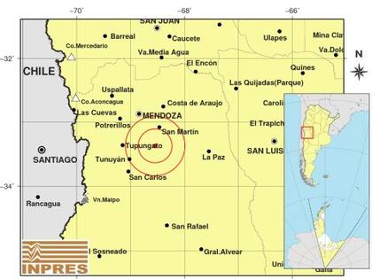 El epicentro del sismo de 4,5 en la escala de Richter percibido en Mendoza