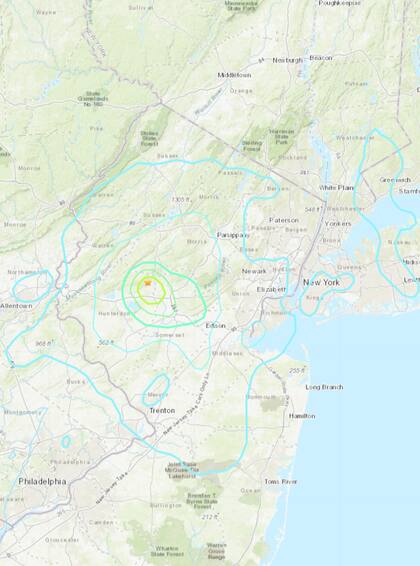 El epicentro del sismo que impactó en Nueva Jersey este viernes, 5 de abril. Fuente: USGS