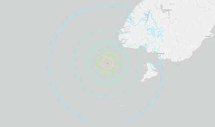 El epicentro del terremoto de 6,7 en la escala de Richter en un mapa del Servicio Geológico Nacional de Estados Unidos