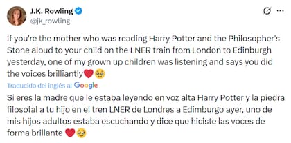 El episodio que relató J.K. Rowling sobre una madre que le leyó Harry Potter a su hijo en el tren