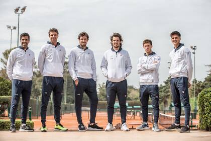 El equipo argentino de Copa Davis que el fin de semana recibirá a Belarús: González, Zeballos, Pella, Gaudio (capitán), Schwartzman y Coria.