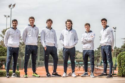 El equipo argentino de Copa Davis que recibirá a Belarús, este fin de semana: Machi González, Zeballos, Pella, Gaudio (capitán), Schwartzman y Coria.