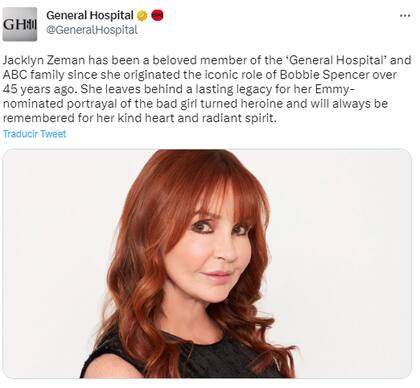 El equipo de General Hospital le dedicó un emotivo mensaje a Jacklyn Zeman en sus redes sociales