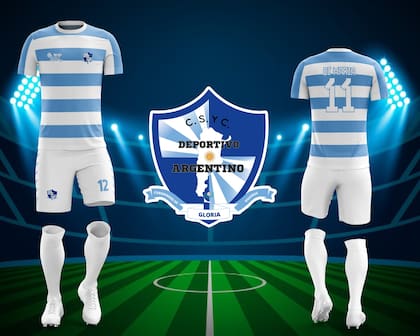 El equipo titular del Club Social y Cultural Deportivo Argentino, con los colores de la bandera nacional