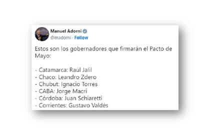 El error de Adorni en el listado de gobernadores que firmarán el Pacto de Mayo