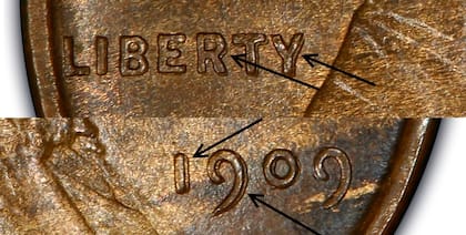El error de doble troquelado se ubica en la palabra "LIBERTY" y en el "1" y "9" del año de acuñación