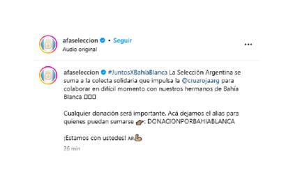 El error de la cuenta oficial de la Asociación del Fútbol Argentino (AFA) al promocionar una colecta solidaria de Cruz Roja para los afectados por el temporal en Bahía Blanca