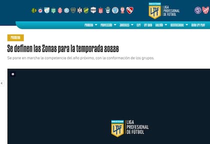 El error de tipeo en el título de la página que llevaba al sorteo de las zonas de la Liga Profesional 2026