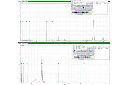 El escaneo XRF produce un análisis por computadora que muestra los elementos incluidos en los guantes