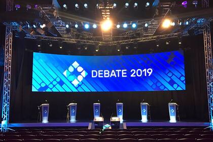 El escenario del segundo debate presidencial en la Facultad de Derecho de la UBA