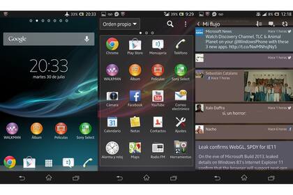 El escritorio inicial, la vista de aplicaciones instaladas, la herramienta Social Life