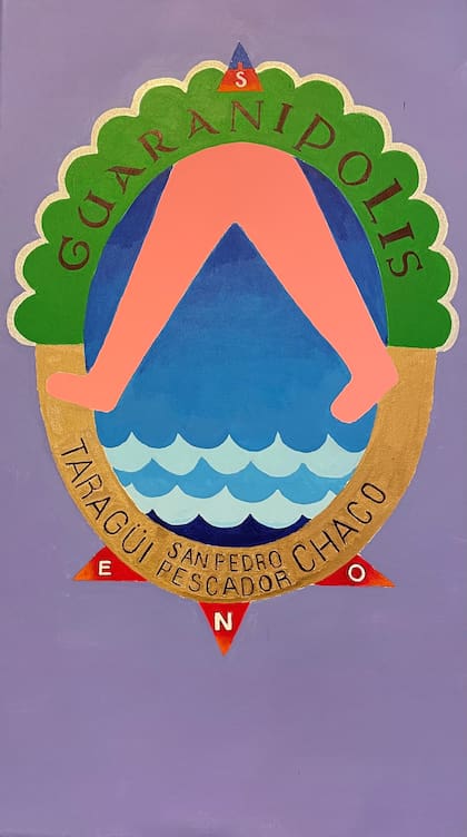 El escudo creado por el colectivo Guaranípolis, exhibido en la muestra "La gran conversación"