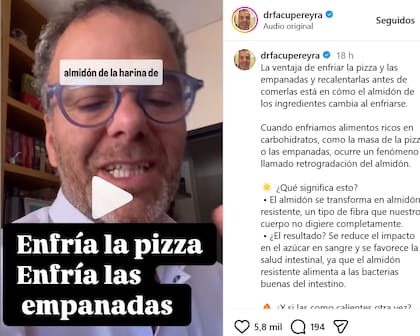 El especialista en nutrición explicó que al estar frío, el almidón se vuelve más resistente, por lo que tarda más tiempo en ser absorbido por la sangre