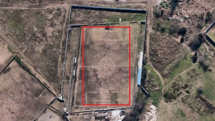 El estadio de Liniers en Google Maps. En rojo, cómo sería el rectángulo