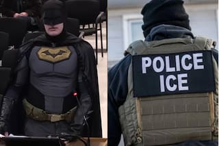 “Batman” vs. el ICE: irrumpió disfrazado en el ayuntamiento para exigir el fin de las redadas