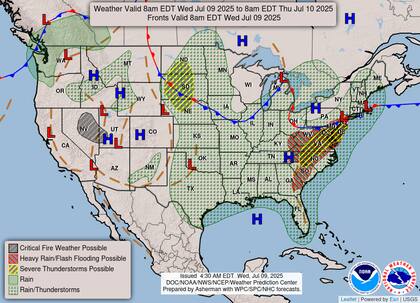 El este de EE.UU. enfrenta riesgo de inundaciones repentinas: Virginia central podría recibir hasta 100 mm de lluvia en 72 horas