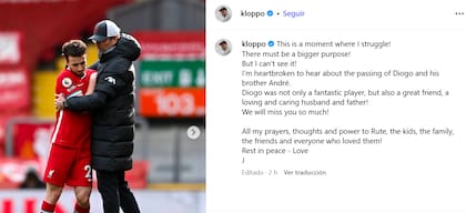 El estremecedor mensaje de Klopp tras enterarse de la muerte de Diogo Jota