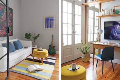 El estudio es el refugio del dueño de este departamento centenario en Barrio Norte reformado por Monoestudio. Aquí lee y toca la guitarra. Cuando tiene un encuentro formal, ubica el escritorio en el centro para que funcione como mesa de reunión.