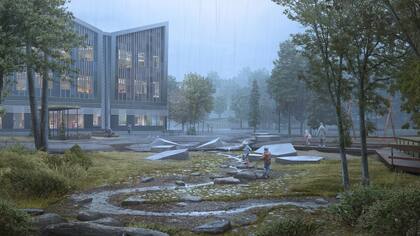 En esta escuela, el entorno exterior es central y la lluvia es el recurso principal del proyecto.