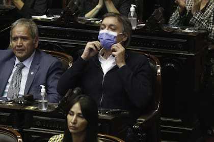 El exjefe del bloque del Frente de Todos, Máximo Kirchner, en Diputados durante la votación por el acuerdo con el FMI.