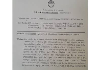 El expediente está ahora en manos del Juzgado Criminal y Corrección N°5