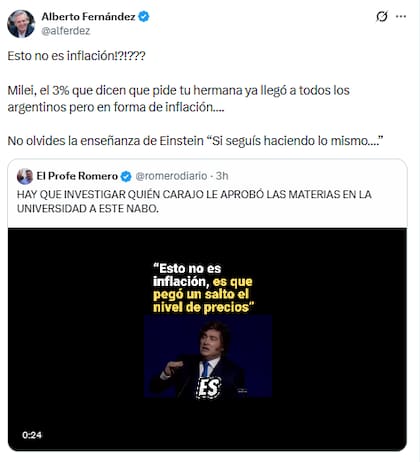 El expresidente Alberto Fernández señaló el dato de inflación de marzo