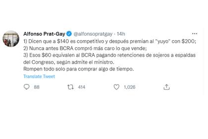 El expresidente del Banco Central, Alfonso Prat-Gay, se mostró reticente a la medida
