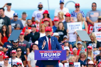 El expresidente Donald Trump durante un acto de campaña, el martes 18 de junio de 2024, en Racine, Wisconsin. (AP Foto/Jeffrey Phelps)
