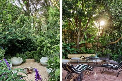 El exterior, con pisos de ladrillos de canto.