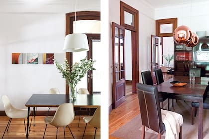 El extremo del playroom tiene una mesa rodeada de sillas Eames vintage compradas en Andersonville, el barrio de Chicago donde estuvieron instalados durante varios años. Los cuadros de John Garrison tienen la misma procedencia.