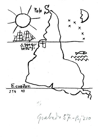 El famoso mapa invertido de Sudamérica con el que Torres representó gráficamente la frase “Nuestro norte es el sur”